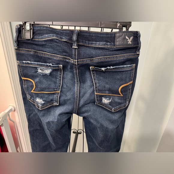 American Eagle Super Low Jeggings Blue Jeans Denim Women Size 4  Distressed - Picture 9 of 14